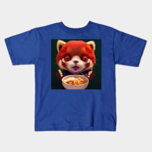 Kawaii Red Panda Eating Ramen Kids T-Shirt